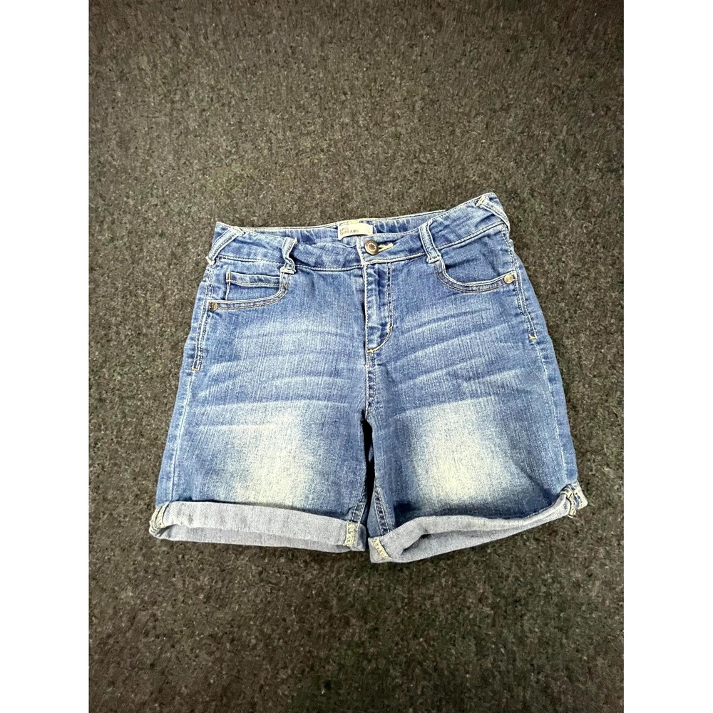 Epic Threads Bermuda Shorts Girls 14 Blue Denim Cuffed Hem Stretch Whiskered